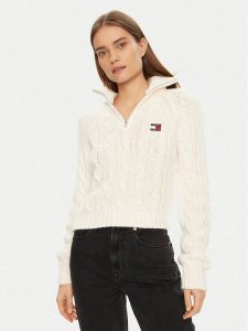 Tommy Jeans Sweter DW0DW20269 Écru Regular Fit. Swetry klasyczne Tommy Jeans, l, z jeansu, bez kołnierzyka. Za 379,99 zł.