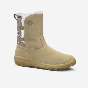 Buty turystyczne damskie NH500 Mid skóra. Brązowe buty trekkingowe QUECHUA, z futra, bez zapięcia. Za 299,99 zł.