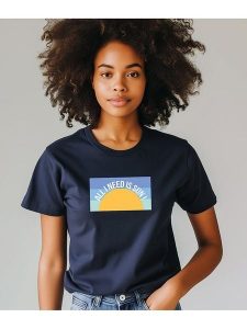WOOOP Koszulka "All I need is sun" w kolorze granatowym rozmiar: L. Niebieskie bluzki Wooop, l, bez wzorów, z bawełny, bez kołnierzyka, bez ramiączek. Za 63,45 zł.