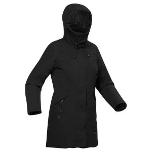 Parka turystyczna damska zimowa Quechua NH500 Warm -10°C wodoodporna. Czarne kurtki QUECHUA, na zimę, m, bez wzorów, bez kaptura. W wyprzedaży za 299,99 zł.
