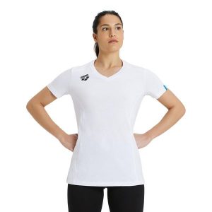 Koszulka damska Arena Team T-Shirt Panel. Białe koszulki sportowe Arena, bez wzorów, bez ramiączek, do pływania. Za 172,00 zł.