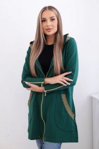 Bluza z ozdobną taśmą ciemno zielona. Zielone bluzy KESI, l, bez wzorów, z bawełny, z kapturem. Za 263,47 zł.
