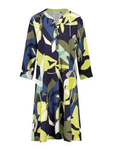 Gerry Weber Sukienka w kolorze żółto-granatowo-oliwkowym rozmiar: 42. Brązowe sukienki Gerry Weber, bez wzorów, bez kołnierzyka, bez ramiączek, midi. Za 189,29 zł.
