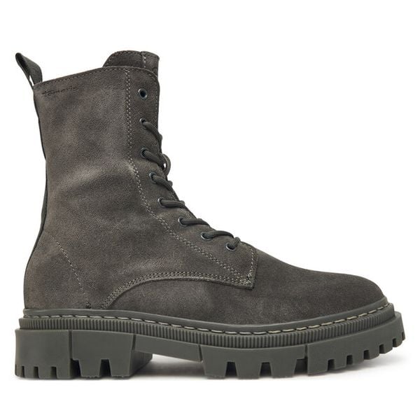 Trzewiki Tamaris. Szare botki Tamaris, bez wzorów, bez obcasa, na płaskiej podeszwie, bez zapięcia. Za 409,99 zł.