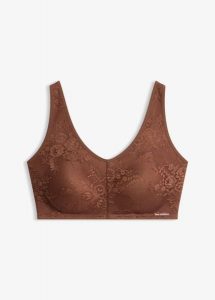Koronkowy biustonosz braletka Feel Comfort z wyjmowanymi wkładkami. Brązowe biustonosze bonprix, bez wzorów, z koronki. Za 39,99 zł.