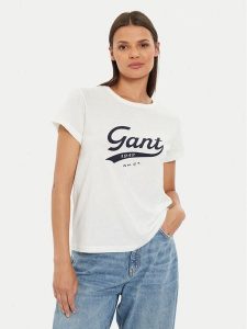 Gant T-Shirt Script Graphic 4200482 Biały Regular Fit. Białe t-shirty GANT, m, bez wzorów, z bawełny, bez kołnierzyka, bez ramiączek. Za 159,99 zł.
