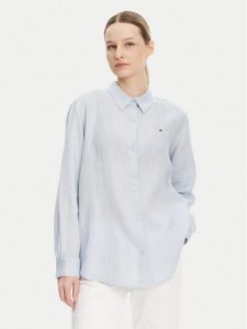 Tommy Hilfiger Koszula WW0WW44679 Błękitny Regular Fit. Niebieskie koszule TOMMY HILFIGER, bez wzorów, ze lnu, bez kołnierzyka, bez ramiączek. Za 299,99 zł.