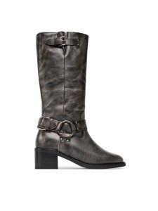 Bronx Kozaki High boots 14291-A Czarny. Czarne kozaki Bronx, bez wzorów, ze skóry, bez obcasa, na słupku, bez zapięcia. Za 649,99 zł.