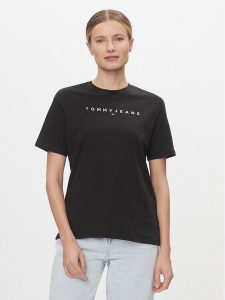 Tommy Jeans T-Shirt Tjw Rlx New Linear Tee DW0DW17836 Czarny Relaxed Fit. Czarne t-shirty Tommy Jeans, xxs, bez wzorów, z bawełny, bez kołnierzyka, bez ramiączek. Za 99,99 zł.