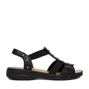 Sandały Rieker. Czarne sandały Rieker, bez wzorów, bez obcasa, na płaskiej podeszwie, bez zapięcia. Za 319,99 zł.