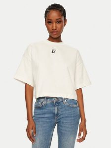 HUGO T-Shirt Cropped Tee 50517790 Écru Relaxed Fit. T-shirty Hugo, l, bez wzorów, z bawełny, bez kołnierzyka, bez ramiączek. Za 189,99 zł.