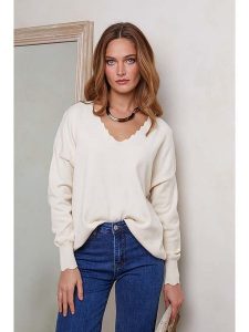 Joséfine Sweter "Josefine" w kolorze kremowym rozmiar: S. Brązowe swetry oversize Joséfine, s, bez wzorów, bez ramiączek. Za 125,25 zł.