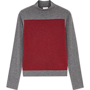 Sweter w kolorze szaro-czerwonym. Golfy marki Rodier. W wyprzedaży za 84,95 zł.