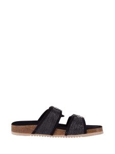 Chiemsee Klapki w kolorze czarnym rozmiar: 37. Czarne klapki Chiemsee, bez wzorów, z materiału, z otwartym noskiem, bez obcasa. Za 158,95 zł.