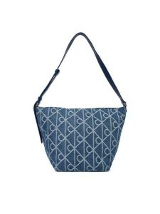 Calvin Klein Torebka Emblem Aop Denim Bucket LV04F3432G Niebieski. Niebieskie torebki klasyczne Calvin Klein, bez wzorów, z denimu, bez dodatków. Za 529,99 zł.