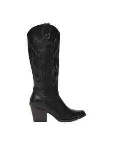 DeeZee Kowbojki HX19051-95 Czarny. Czarne buty zimowe DeeZee, z materiału, bez obcasa, na słupku, bez zapięcia. Za 239,99 zł.