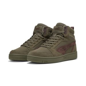 Sneakersy unisex Rebound V6 WTR PUMA Loden Green Chestnut Brown. Brązowe buty sportowe Puma, bez wzorów, bez zapięcia, do koszykówki. Za 349,00 zł.