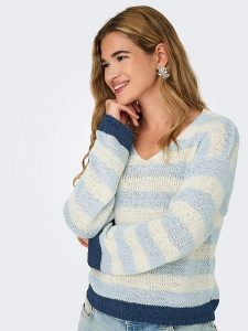 ONLY Sweter w kolorze kremowo-błękitnym rozmiar: M. Brązowe swetry oversize ONLY, m, bez wzorów, ze splotem, bez ramiączek. Za 92,21 zł.