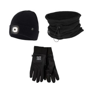 Zestaw termoaktywny unisex – Czapka/Komin/Rękawiczki. Czarne szaliki HEAT KEEPER, na zimę, bez wzorów, z poliamidu. Za 215,54 zł.
