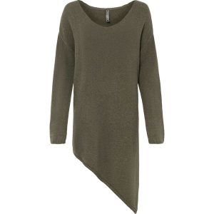 Sweter z asymetryczną linią dołu. Zielone swetry klasyczne bonprix, z asymetrycznym kołnierzem. Za 119,99 zł.
