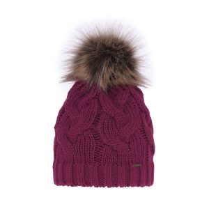 Czapka zimowa damska różowa z pomponem. Czerwone czapki Molly, bez wzorów, z materiału. Za 59,90 zł.