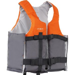 Kamizelka asekuracyjna żeglarska/kajakowa/SUP Itiwit 50 N+. Brązowe kamizelki ITIWIT, bez wzorów, z materiału, bez kołnierzyka, bez ramiączek, bez kaptura. Za 169,99 zł.