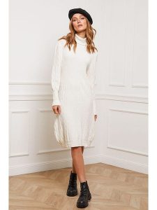 So Cachemire Sukienka dzianinowa "Eclose" w kolorze kremowym rozmiar: M. Brązowe sukienki So Cachemire, na co dzień, m, bez wzorów, z dzianiny, bez kołnierzyka, bez ramiączek, mini, proste. Za 219,45 zł.