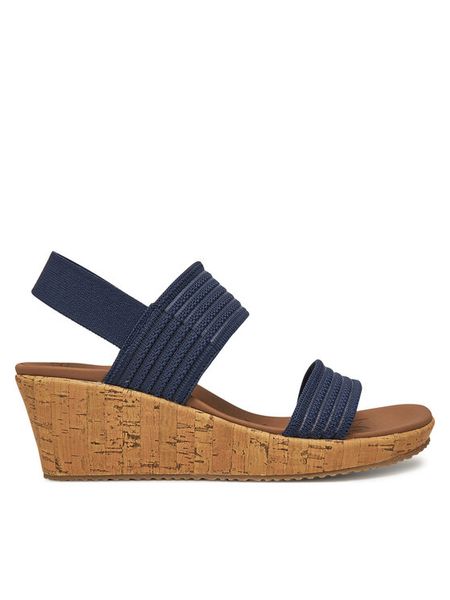 Skechers Sandały Beverlee-Sheer Luck 119571/NVY Granatowy. Niebieskie sandały Skechers, bez wzorów, z materiału, bez obcasa, na koturnie, bez zapięcia. Za 189,99 zł.
