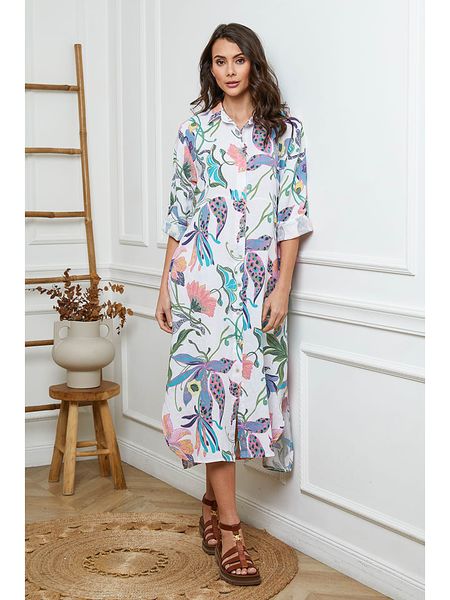 Fleur de Lin Lniana sukienka w kolorze białym rozmiar: M. Białe sukienki Fleur de Lin, na co dzień, m, bez wzorów, ze lnu, bez kołnierzyka, bez ramiączek, maxi, proste. Za 192,33 zł.