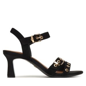 Sandały Tamaris. Czarne sandały Tamaris, bez wzorów, bez obcasa, na słupku, bez zapięcia. Za 329,99 zł.