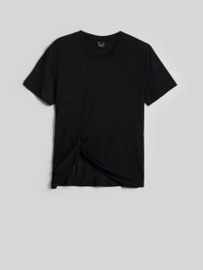 4F T-shirt regular z marszczeniem i modalem damski - czarny S. Czarne t-shirty 4f, s, bez wzorów, z materiału, bez kołnierzyka, bez ramiączek. Za 89,99 zł.