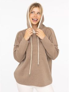 Zwillingsherz Bluza "Positive Mind" w kolorze szarobrązowym rozmiar: S/M. Brązowe bluzy Zwillingsherz, m, bez wzorów, z kapturem. Za 171,95 zł.