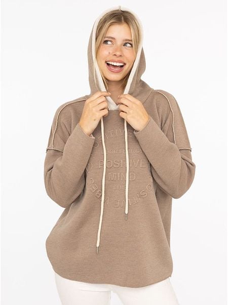 Zwillingsherz Bluza "Positive Mind" w kolorze szarobrązowym rozmiar: S/M. Brązowe bluzy Zwillingsherz, m, bez wzorów, z kapturem. Za 171,95 zł.