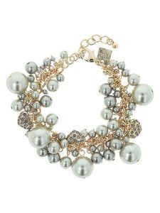 Otazu Pozłacana bransoletka z kryształami Swarovski i perłami rozmiar: onesize. Szare bransoletki Otazu, z kryształem, pozłacane. Za 295,99 zł.