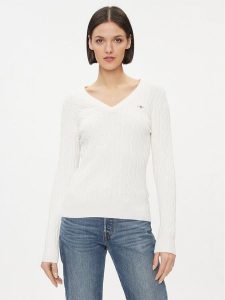 Gant Sweter 4800101 Biały Slim Fit. Białe swetry klasyczne GANT, xl, z bawełny, bez kołnierzyka. Za 399,99 zł.