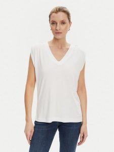 Guess Bluzka W5YP52 KCYW2 Biały Regular Fit. Białe bluzki Guess, s, z aplikacjami, z syntetyku, bez kołnierzyka, bez ramiączek. Za 129,99 zł.