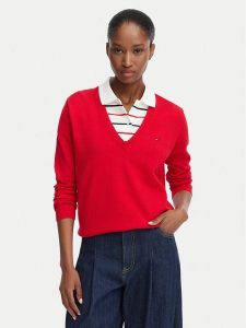 Tommy Jeans Sweter Essential DW0DW19888 Czerwony Regular Fit. Czerwone swetry klasyczne Tommy Jeans, xl, z bawełny, bez kołnierzyka. Za 369,99 zł.
