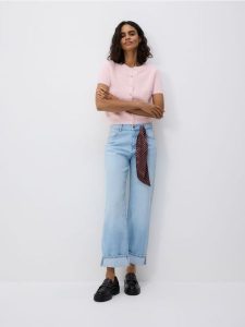 Jeansowe spodnie z apaszką - niebieski. Niebieskie apaszki i chusty Reserved, bez wzorów, z bawełny. Za 149,99 zł.