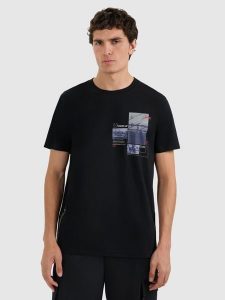 4F T-shirt oversize z nadrukiem męski - czarny S. Czarne swetry oversize 4f, m, bez wzorów, bez ramiączek. W wyprzedaży za 39,99 zł.