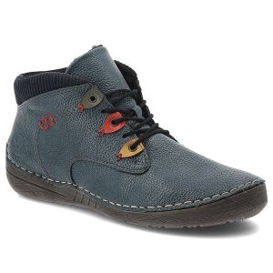 Granatowe Trzewiki Rieker Ocieplane Buty Damskie. Niebieskie buty zimowe Rieker, z dzianiny, bez obcasa, bez zapięcia. Za 314,99 zł.