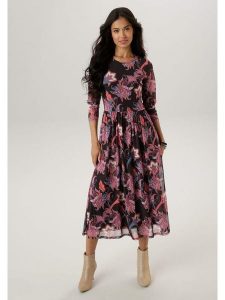 Aniston Sukienka w kolorze czarnym ze wzorem rozmiar: 44. Czarne sukienki Aniston, bez wzorów, bez kołnierzyka, bez ramiączek, maxi. Za 95,99 zł.