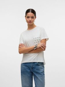Vero Moda Koszulka w kolorze białym rozmiar: M. Białe bluzki Vero Moda, m, bez wzorów, z bawełny, bez kołnierzyka, bez ramiączek. Za 37,30 zł.