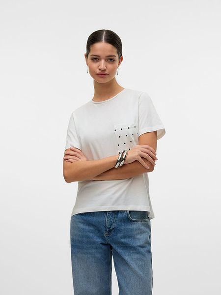Vero Moda Koszulka w kolorze białym rozmiar: M. Białe bluzki Vero Moda, m, bez wzorów, z bawełny, bez kołnierzyka, bez ramiączek. Za 39,40 zł.
