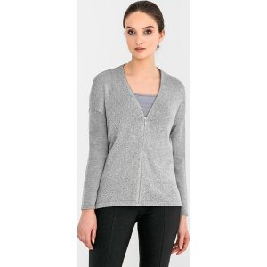 Kardigan w kolorze srebrnym. Kardigany marki Far Far Fashion. W wyprzedaży za 99,95 zł.