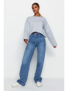 Trendyol Dżinsy - Comfort fit - w kolorze niebieskim rozmiar: 42. Niebieskie jeansy Trendyol, bez wzorów, z bawełny, z podwyższonym stanem. Za 109,78 zł.