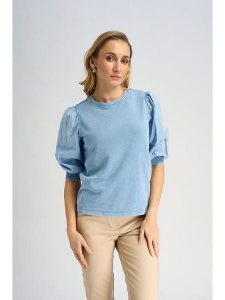Marks & Spencer Bluzka w kolorze błękitnym rozmiar: 44. Niebieskie bluzki Marks & Spencer, bez wzorów, z bawełny, bez kołnierzyka, bez ramiączek. Za 52,67 zł.
