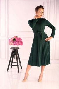 Ciemno Zielona Plisowana Sukienka z Zabudowanym Dekoltem. Zielone sukienki Merribel, l, bez wzorów, z elastanu, wizytowe, bez kołnierzyka, bez ramiączek. Za 102,90 zł.