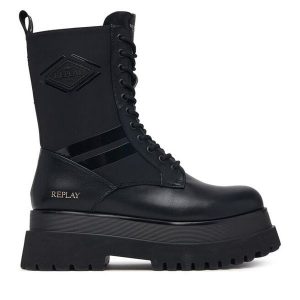 Trapery REPLAY. Czarne buty zimowe Replay, bez obcasa, bez zapięcia. Za 709,99 zł.