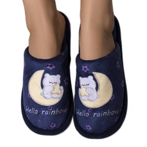 Granatowe miękkie kapcie Rainbow moon niebieskie. Niebieskie kapcie z aplikacjami. Za 67,36 zł.