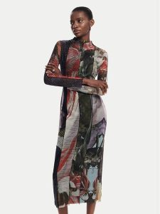 Desigual Sukienka codzienna Carson 24WWVK59 Kolorowy Slim Fit. Sukienki Desigual, na co dzień, s, bez wzorów, z syntetyku, bez kołnierzyka, bez ramiączek, proste. Za 539,99 zł.